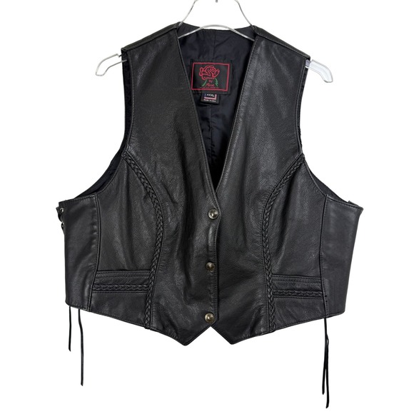 VTG Fashions by Rose GENUINE Leather Vest XXXL Women Lace Up Moto BIKER 80s - Picture 1 of 11